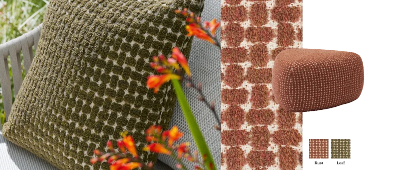 Detailfoto van stof Pebble Rust en Pebble leaf Cosytica van Bristol à la carte door Exterioo tuinmeubelen