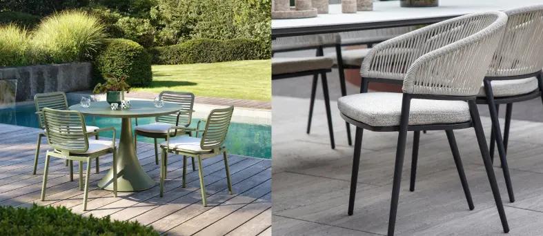 Zomerse terrassen met aluminium tuinstoelen van Bristol à la carte door Exterioo tuinmeubelen
