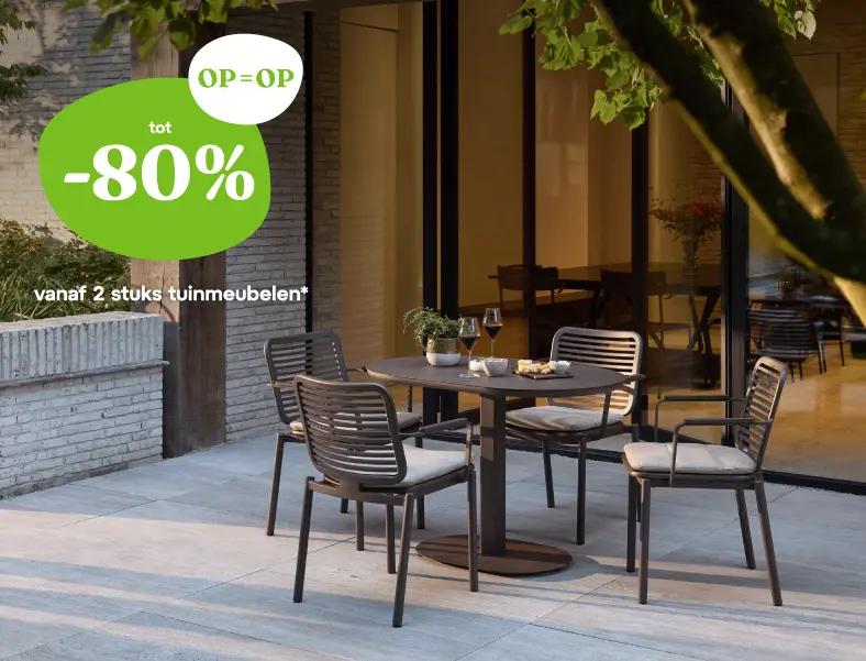 Einde seizoen bij Exterioo tuinmeubelen, tot -80% korting vanaf 2 stuks tuinmeubelen, OP=OP