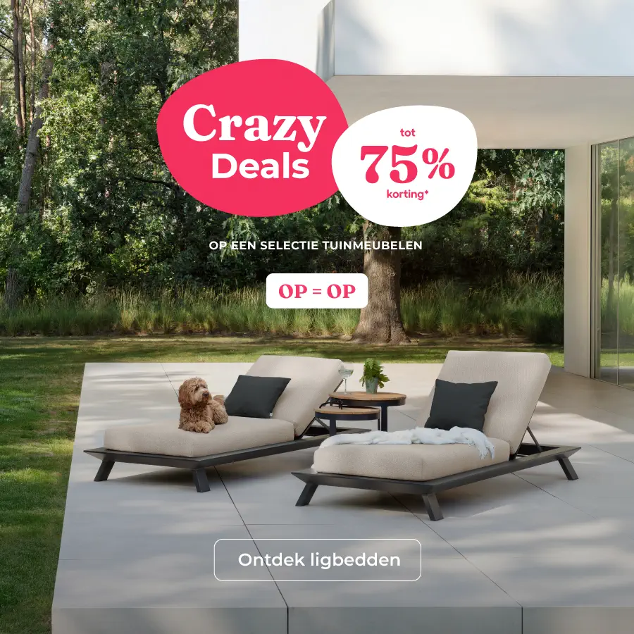 Crazy Deals bij Exterioo tuinmeubelen, tot wel -75% korting op een selectie tuinmeubelen. OP=OP