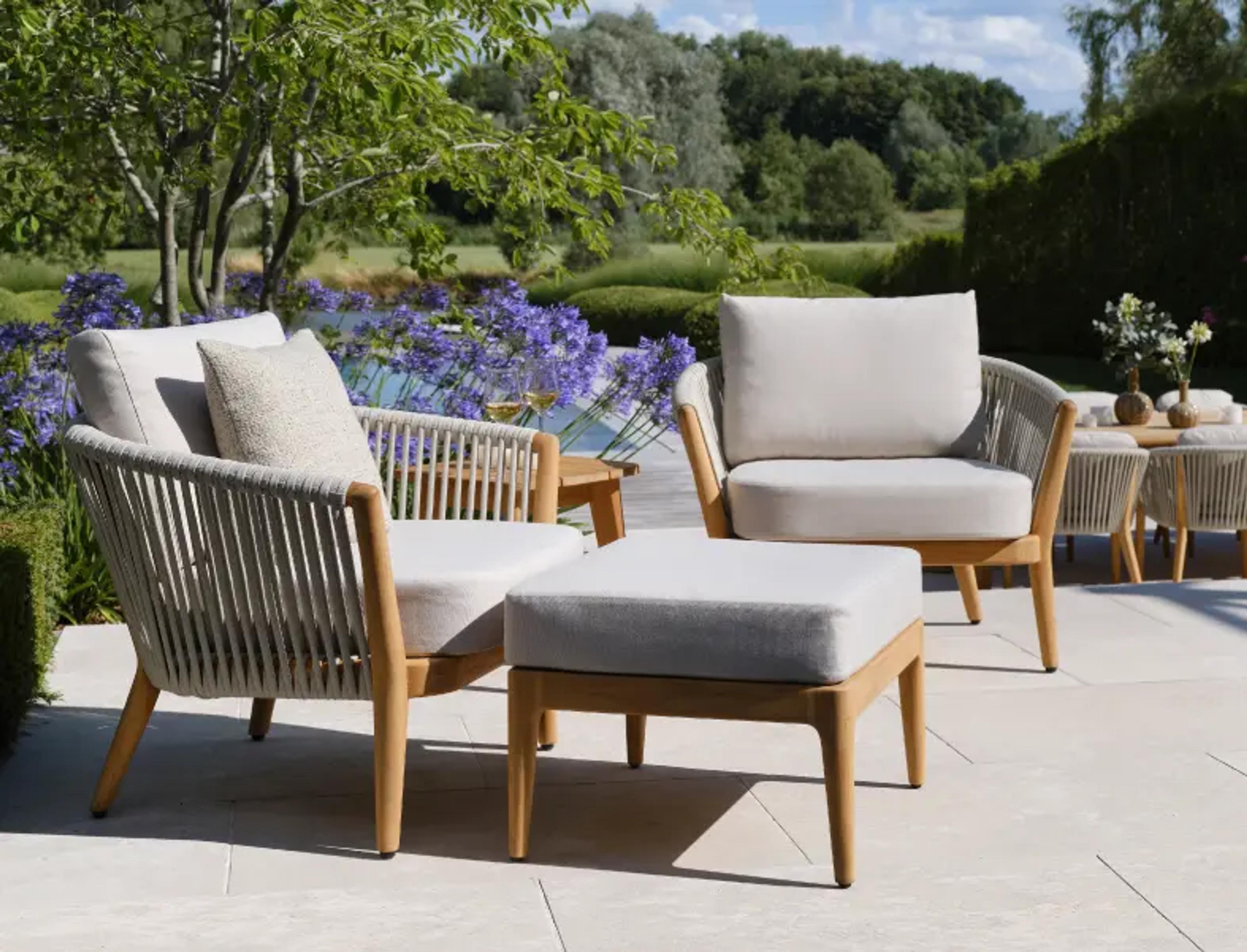 Deux fauteuils lounge en corde et teck par Exterioo, mobilier de jardin