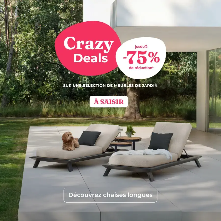 Crazy Deals chez Exterioo mobilier de jardin, jusqu'à -75 % de réduction sur une sélection de mobilier de jardin. À saisir.