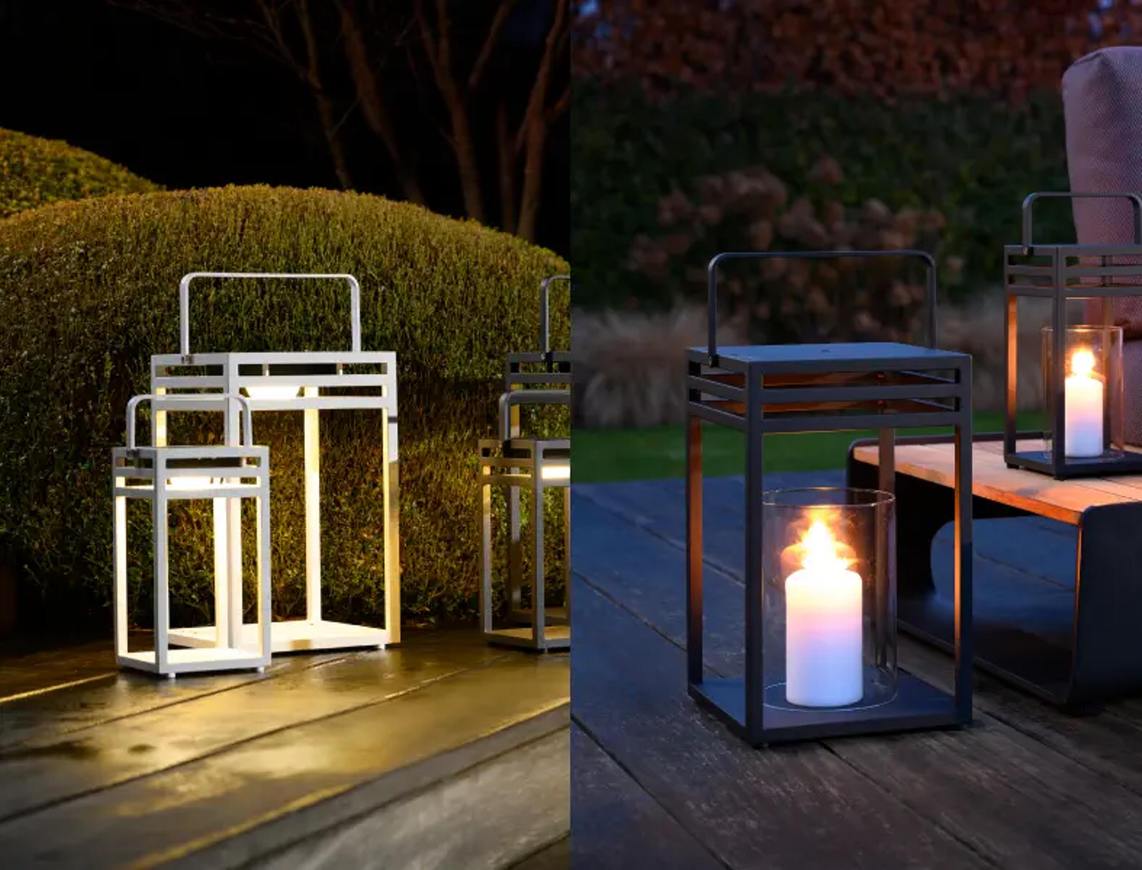 een dubbel beeld met alle uitvoeringen van de Vesper tuinlamp van Exterioo tuinmeubelen